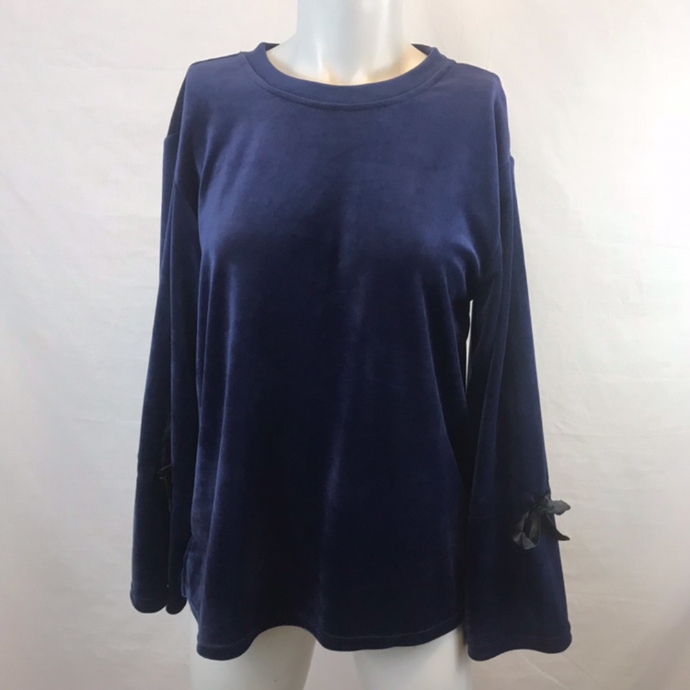 NWT Philosophy Navy Velvet Top with Bell Sleeves